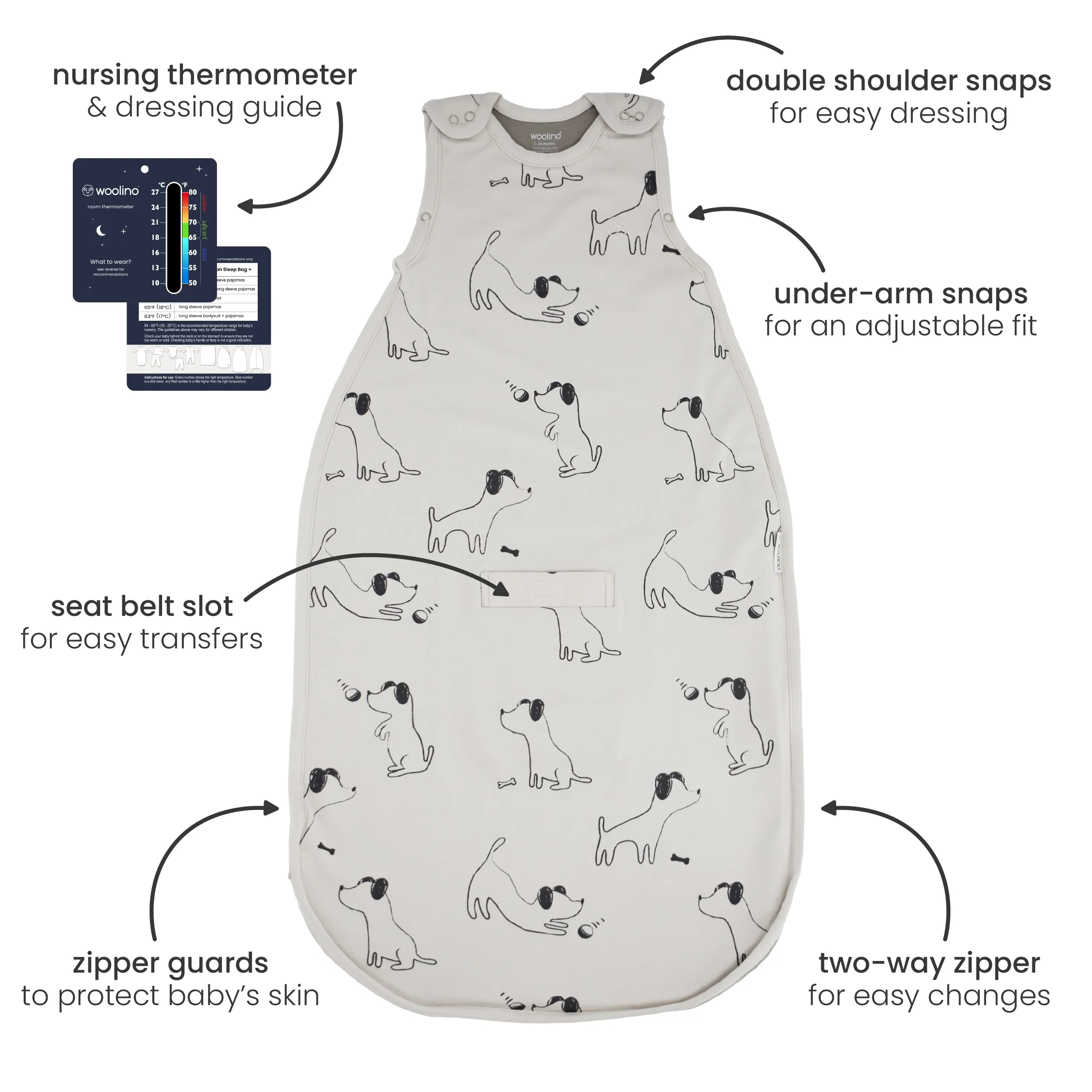 4 Season® Ultimate Baby Sleep Bag, Merino Wool & Organic Cotton, Star Gray - Image 6