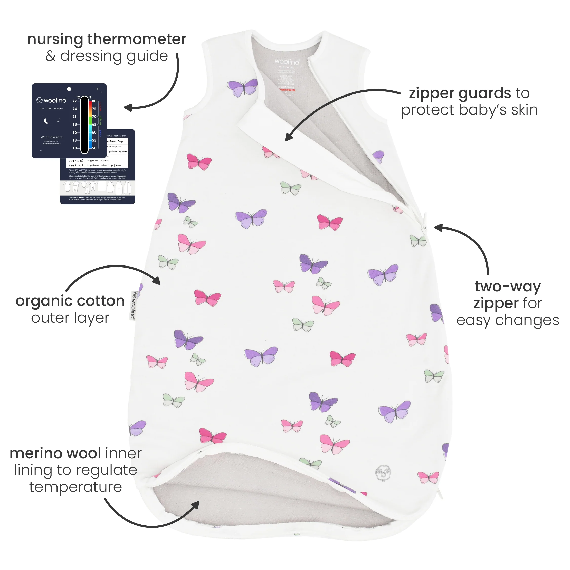 4 Season® Classic Baby Sleeping Bag, Merino Wool & Organic Cotton, Star White - Image 6