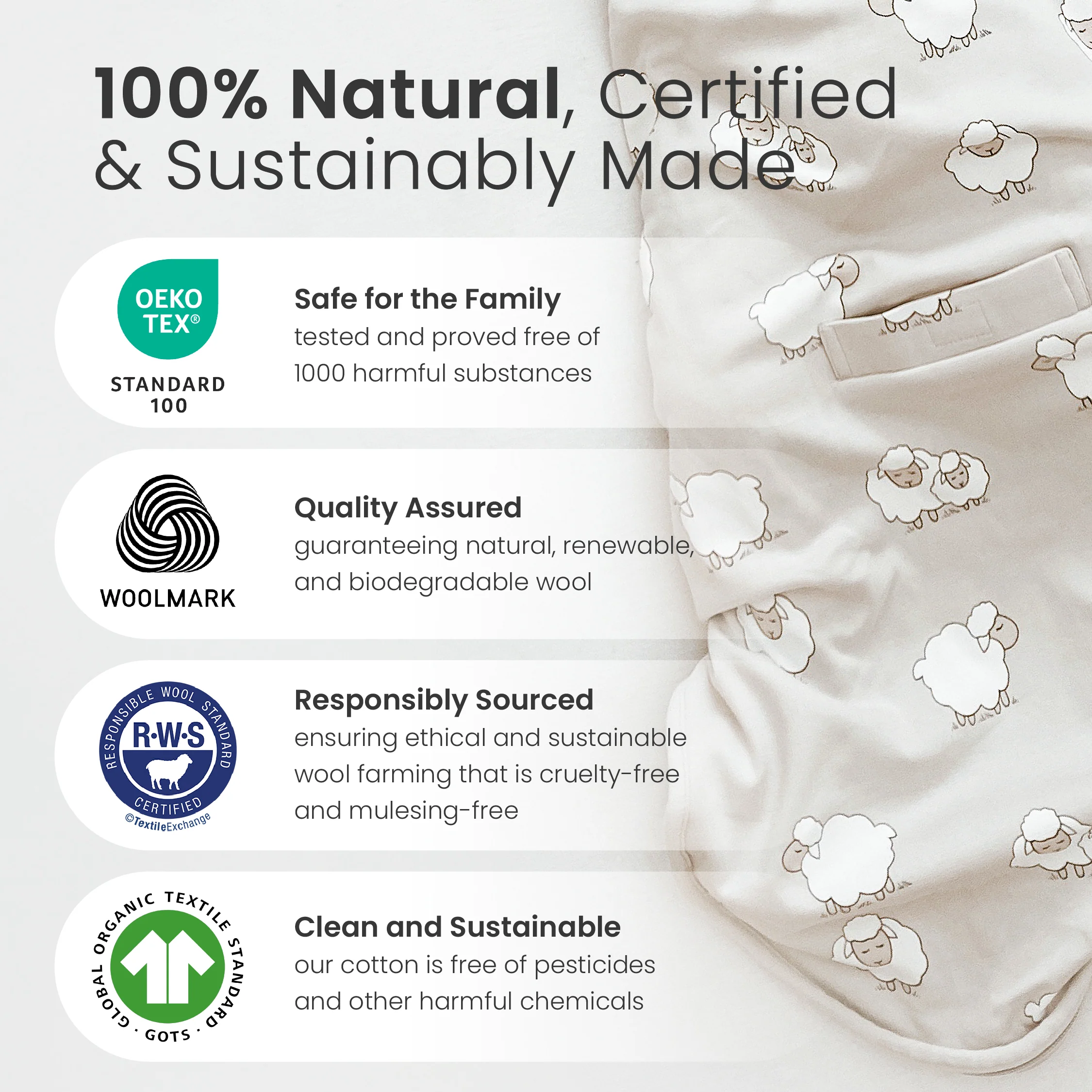 4 Season® Ultimate Baby Sleep Bag, Merino Wool & Organic Cotton, Heavy Machinery - Image 11