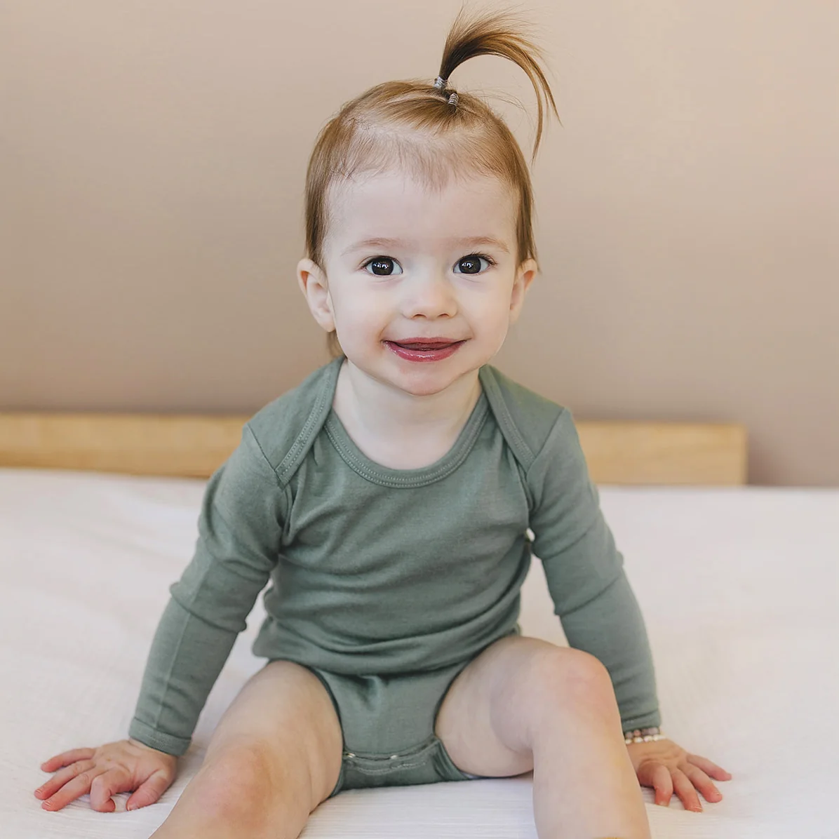 Baby Bodysuit, Long Sleeve, Merino Wool, Sage - Image 3