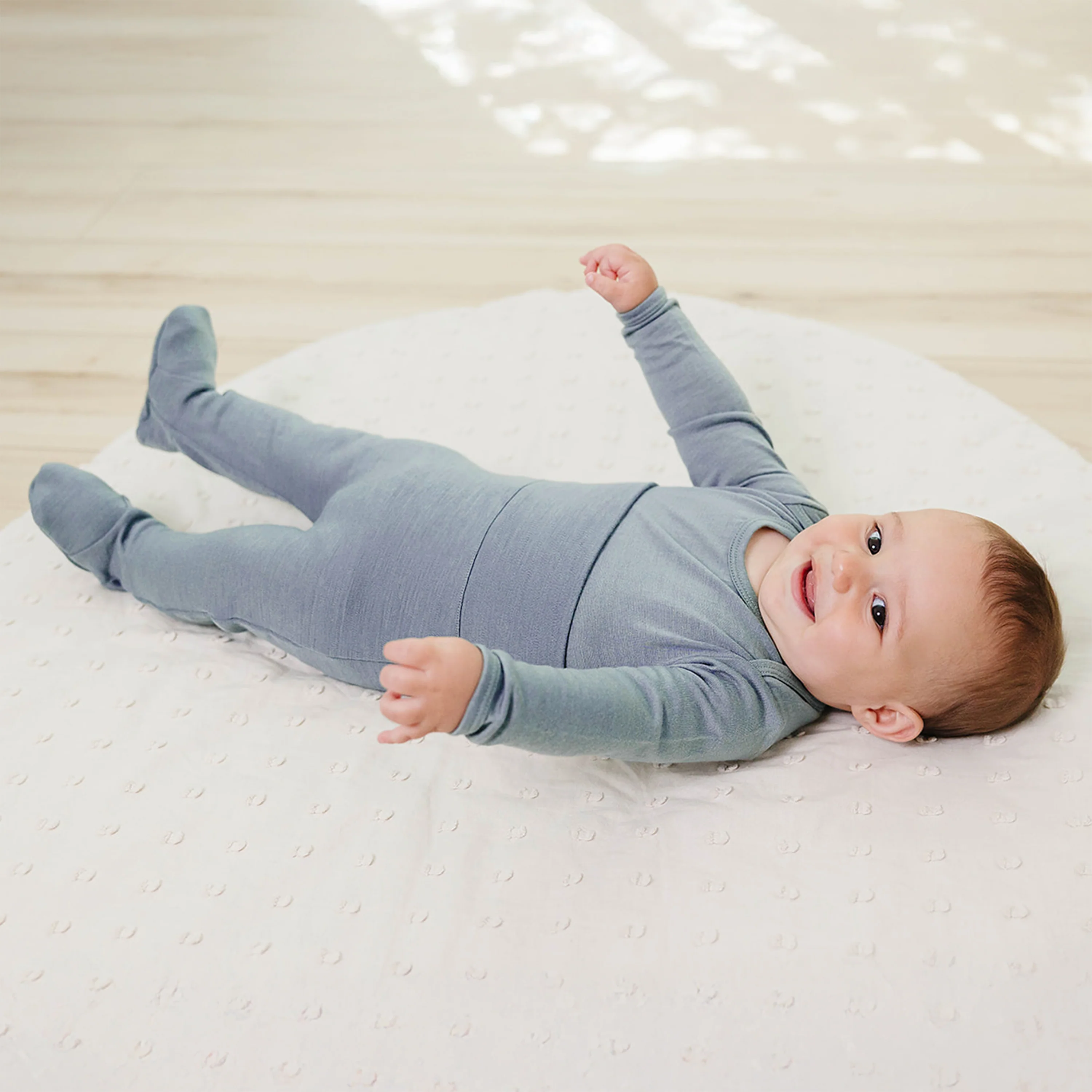 Baby Footed Pants, Merino Wool, Blue - Image 2