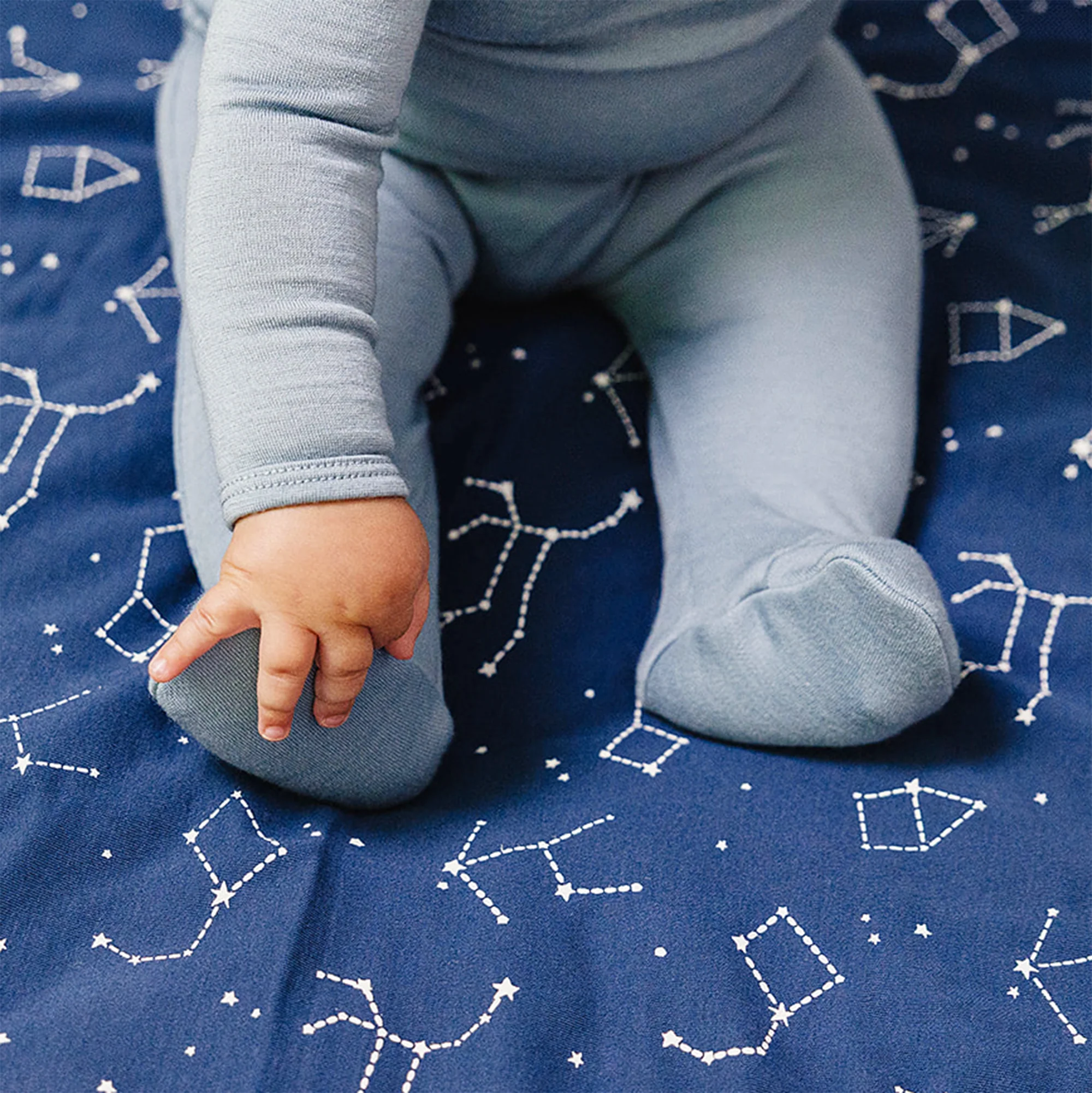 Baby Footed Pants, Merino Wool, Blue - Image 3