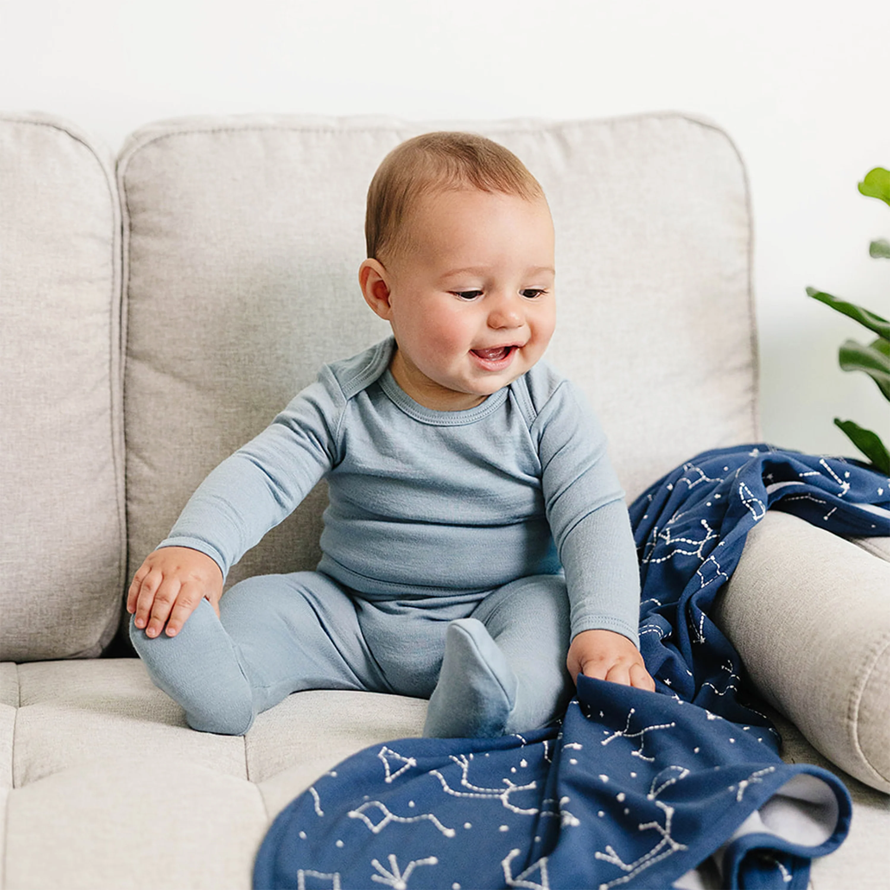 Baby Footed Pants, Merino Wool, Blue - Image 4