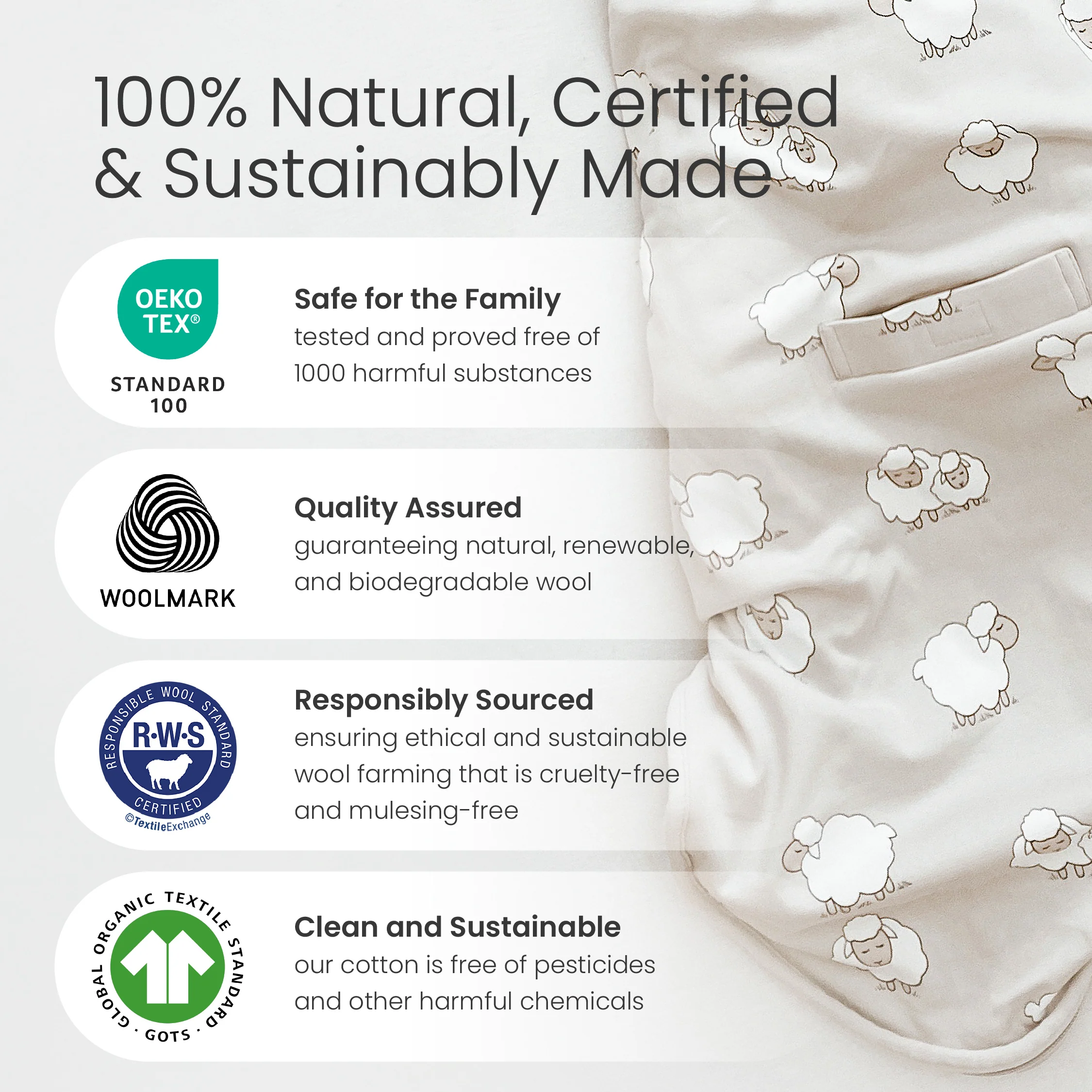 4 Season® Ultimate Baby Sleep Bag, Merino Wool & Organic Cotton, Star White - Image 8