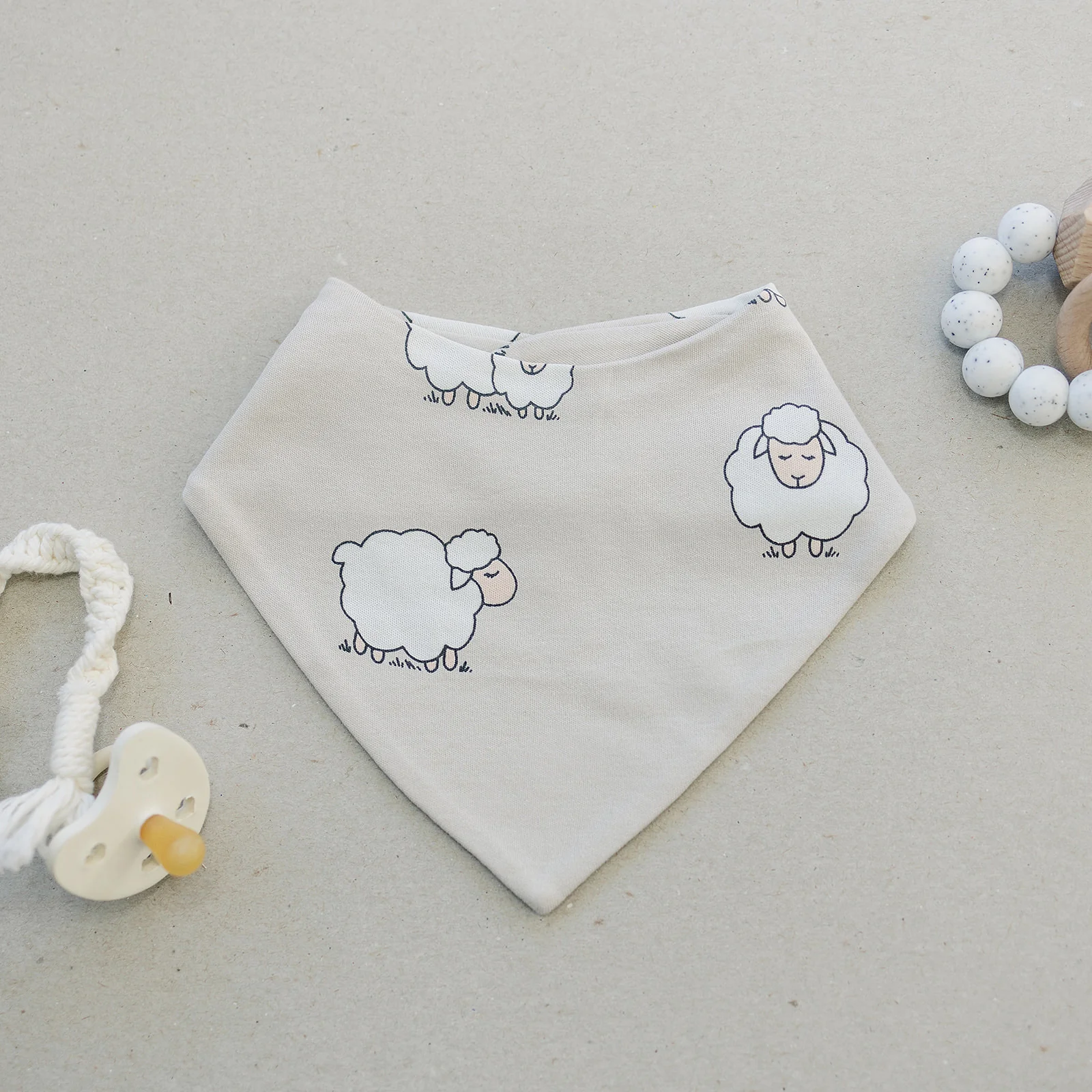 Bandana Bib Set, Merino Wool & Organic Cotton, Set of 2, Sheep - Image 6