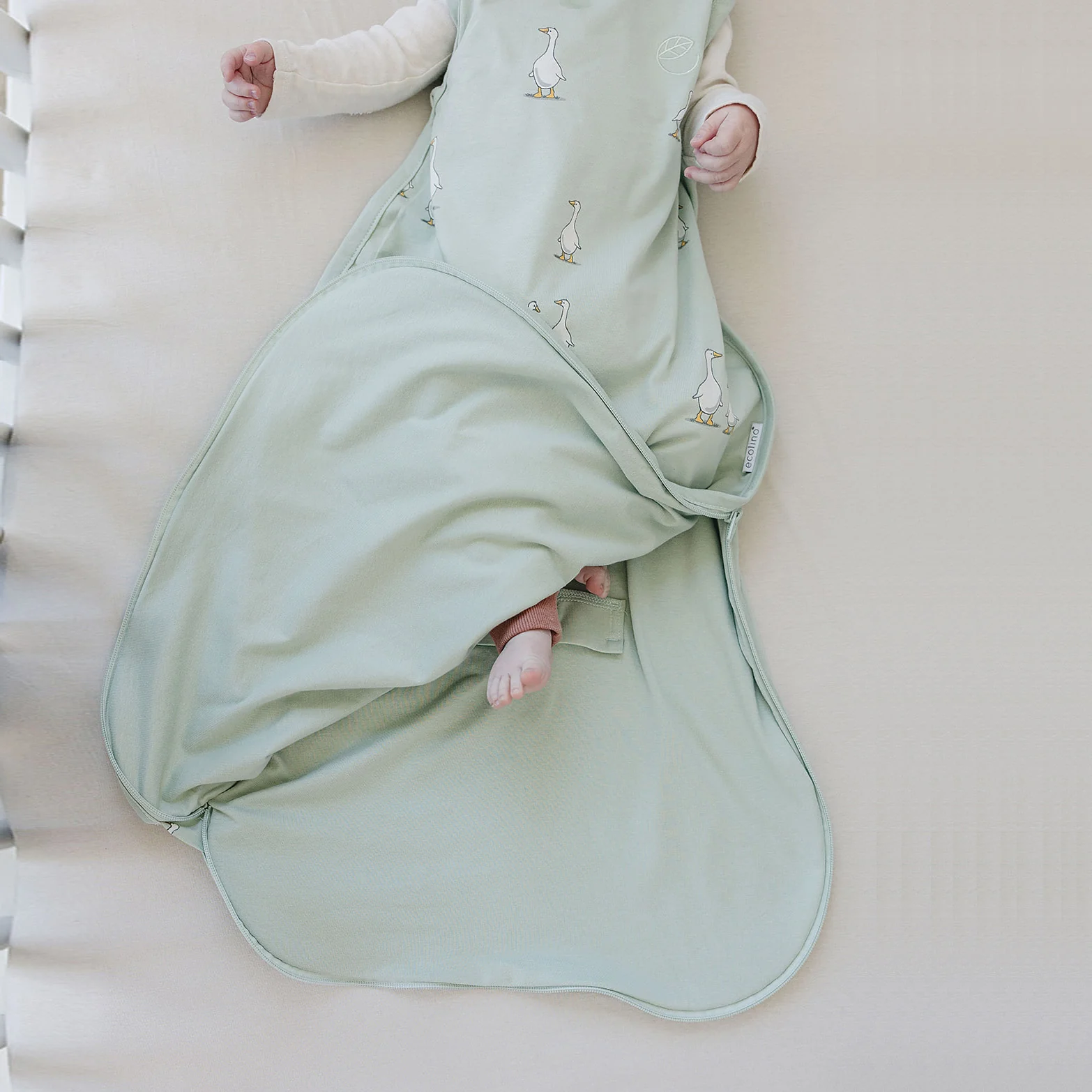 Ecolino® Adjustable Toddler Sleep Bag, Organic Cotton, Universal Size: 2 - 4 Years, Goose - Image 4