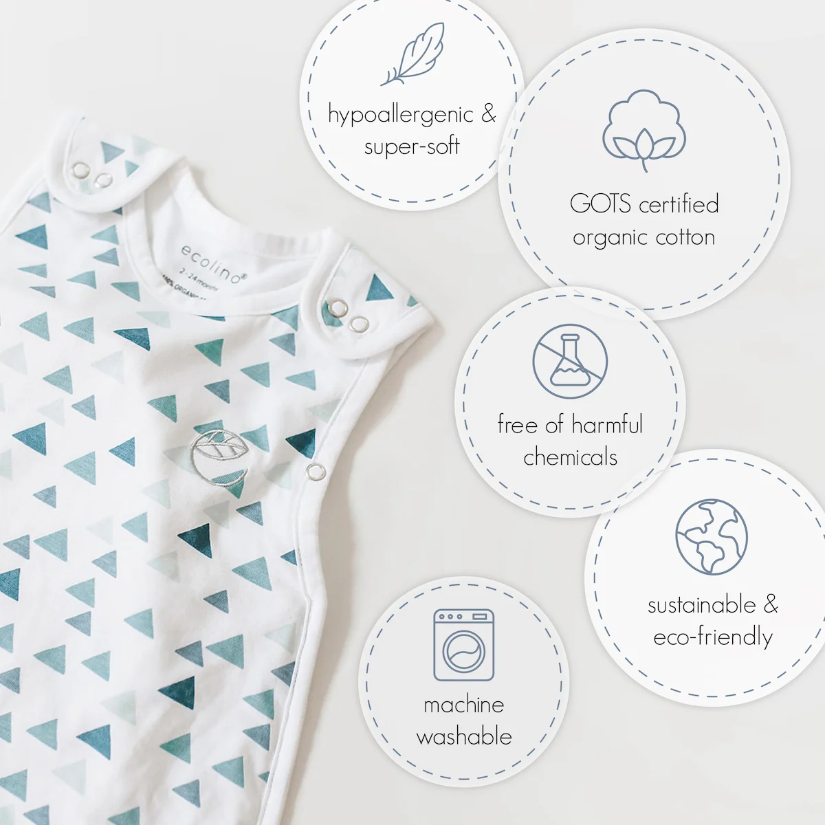 Ecolino® Adjustable Toddler Sleep Bag, Organic Cotton, Universal Size: 2 - 4 Years, Goose - Image 6