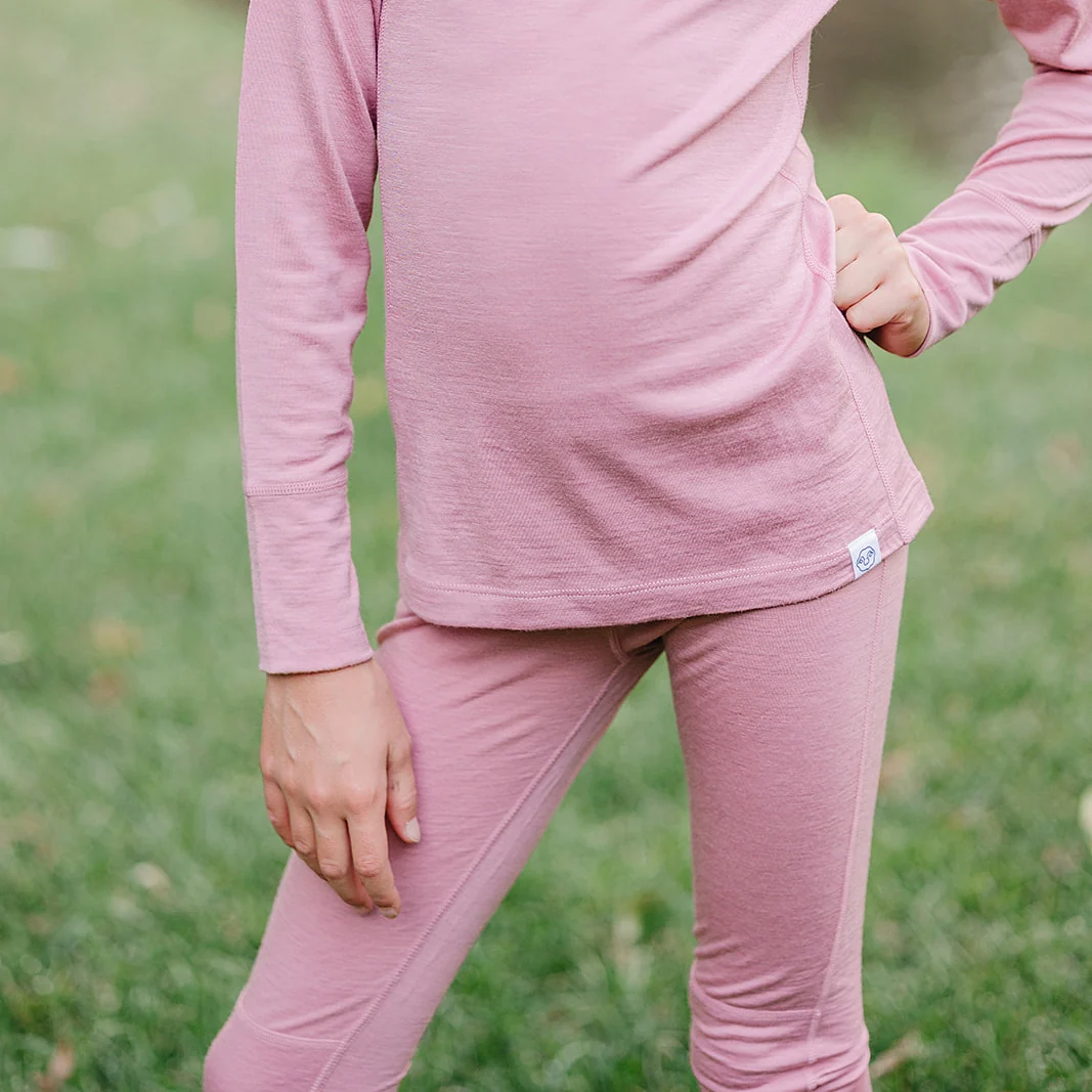 Kids Merino Wool Base Layer, Long Sleeve Top, Blush Pink - Image 5