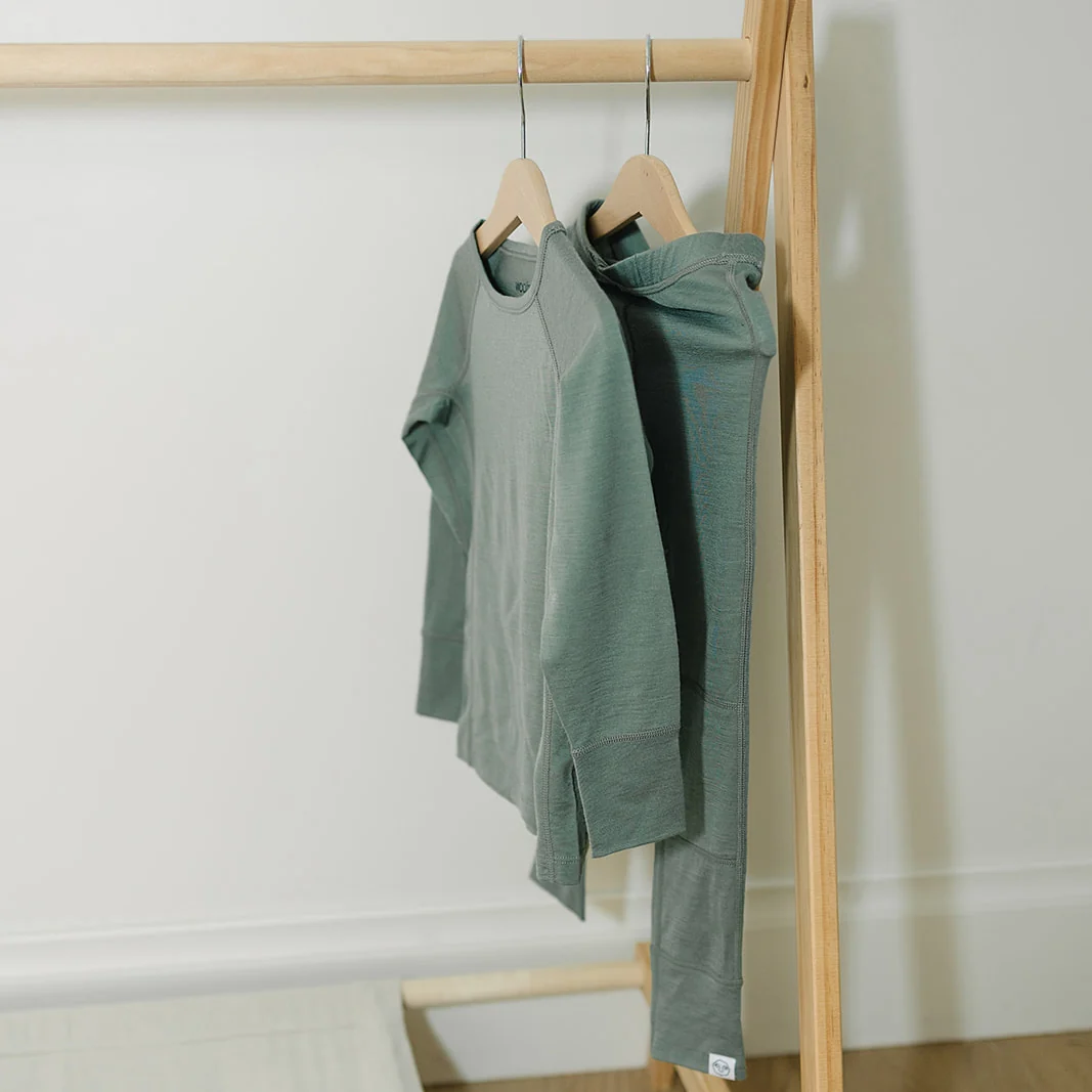 Kids Merino Wool Base Layer, Long Sleeve Top, Sage - Image 6