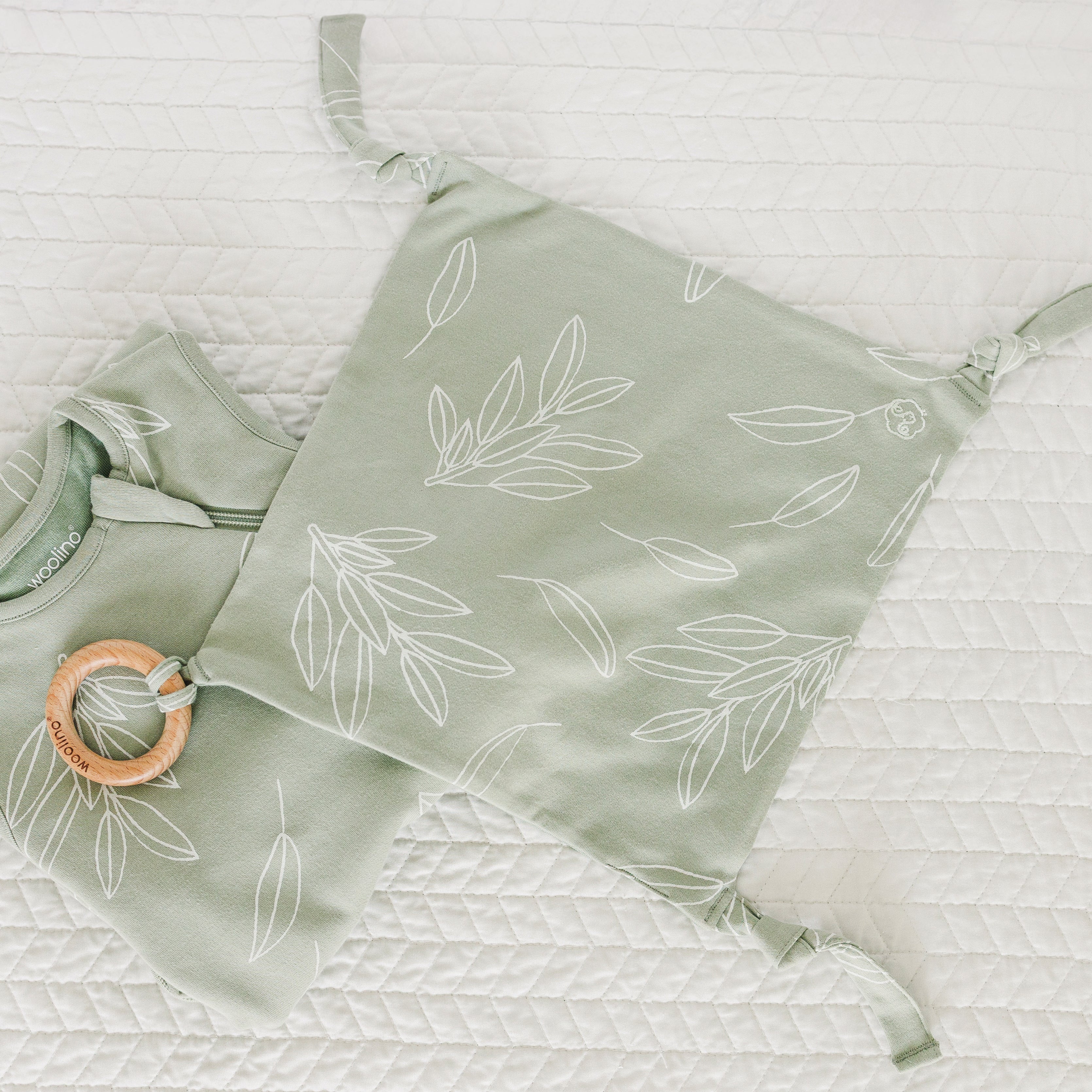 Lovey, Merino Wool and Organic Cotton with Removable Teething Ring, Sage - Image 7