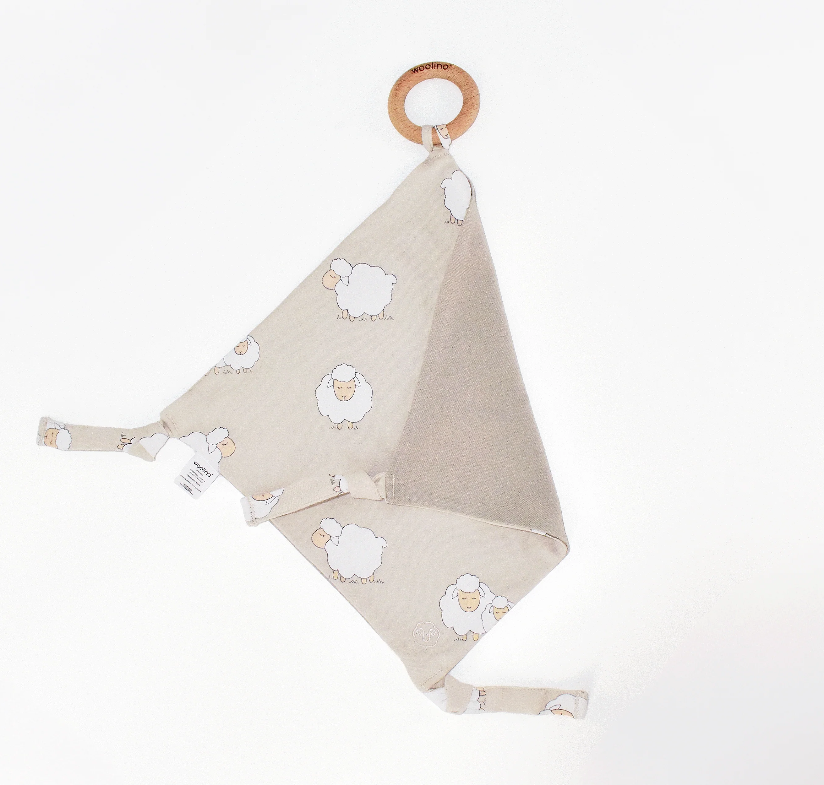 Lovey, Merino Wool and Organic Cotton with Removable Teething Ring, Sheep - Image 2