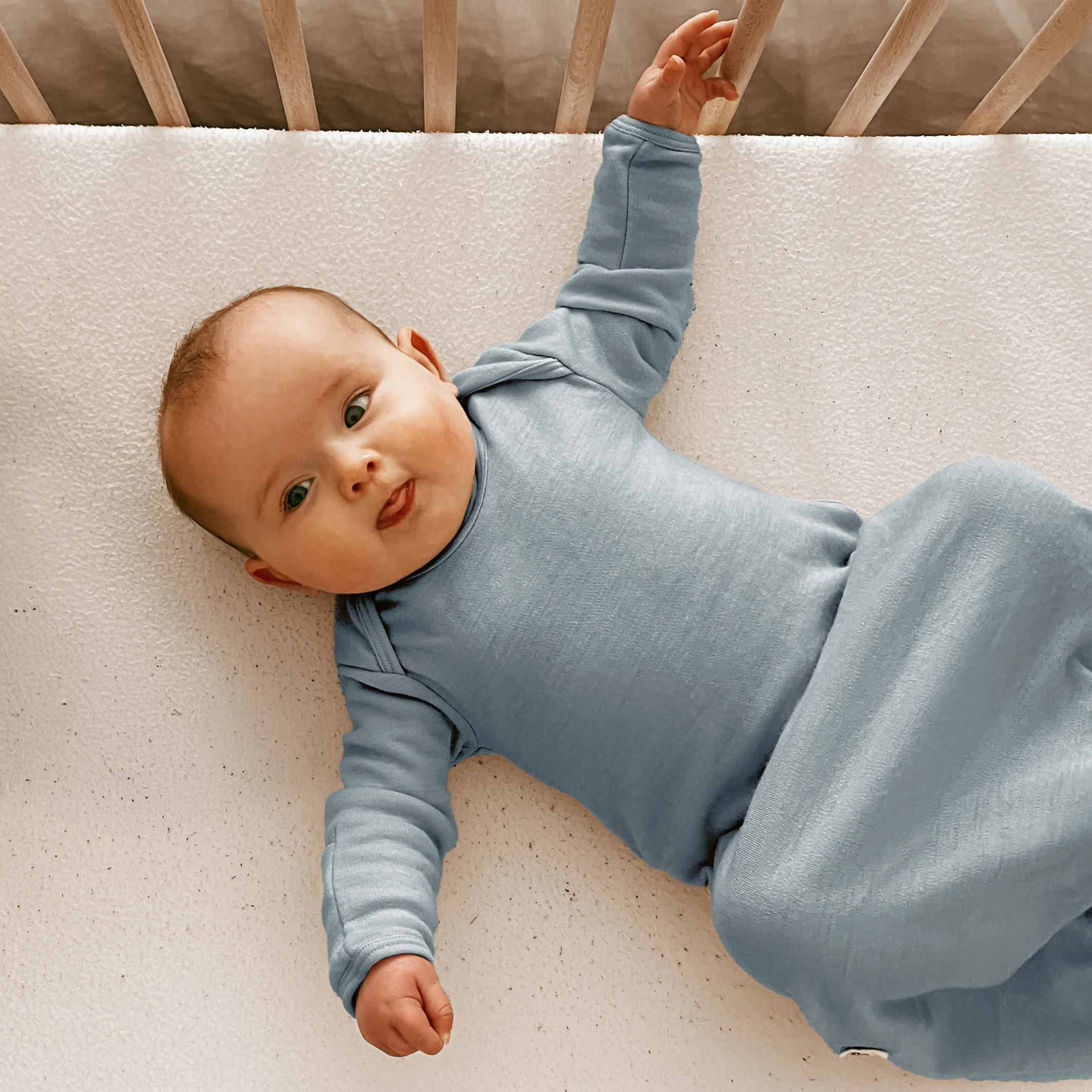 Baby Gown, Merino Wool, 0-6 Months, Blue - Image 3