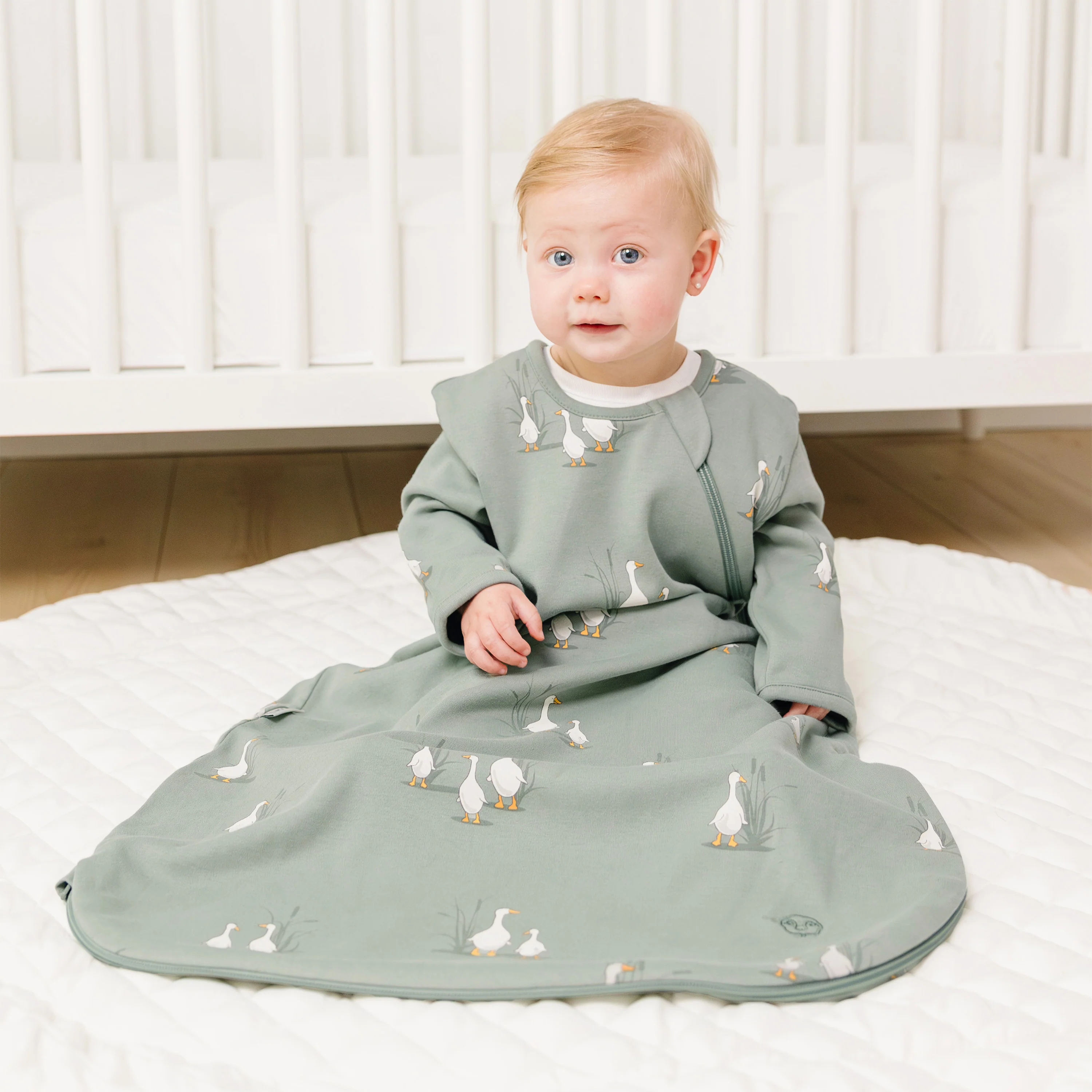 Slumber Sack, Baby Sleep Bag with Sleeves, Merino Wool & Organic Cotton, Goose - Image 3