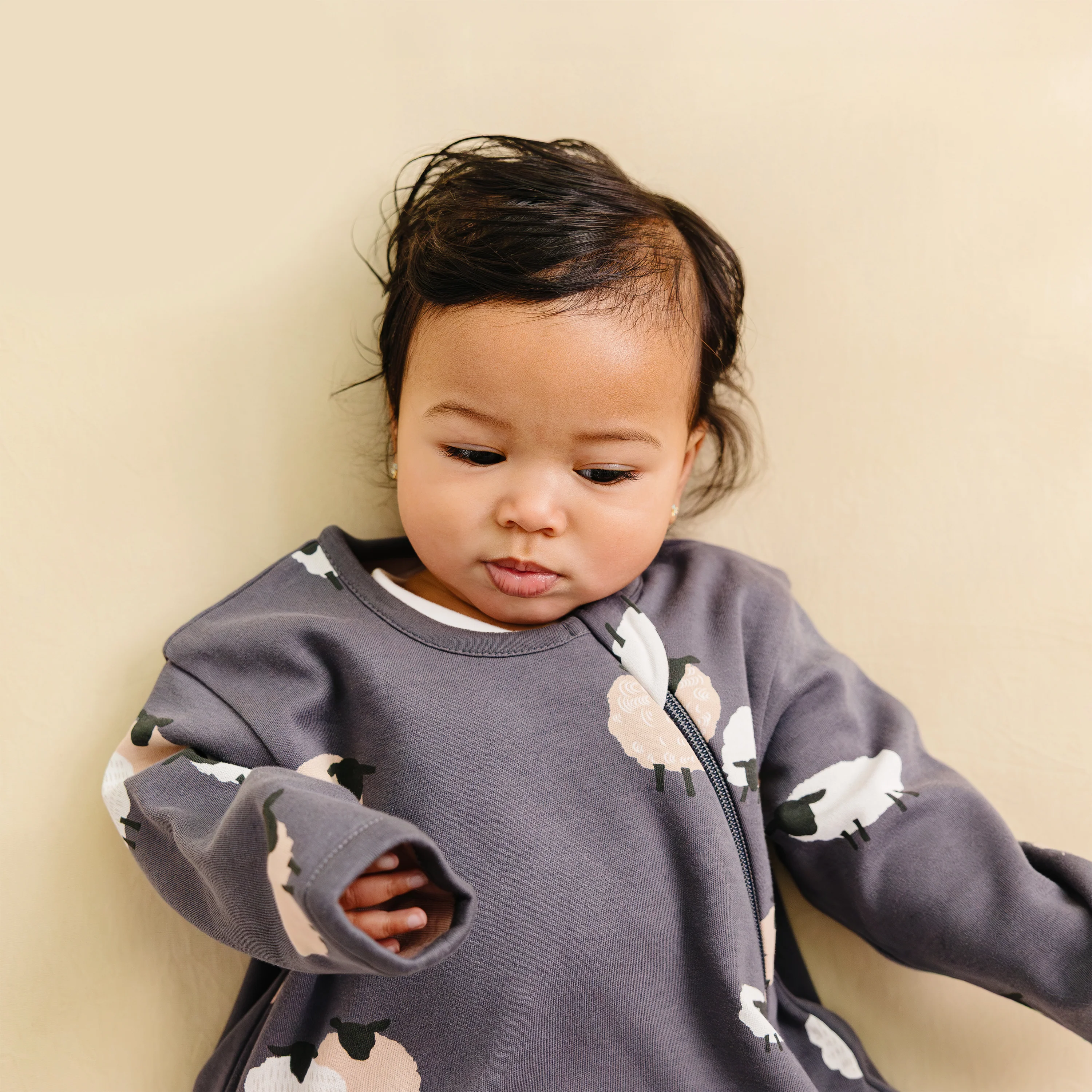 Slumber Sack, Baby Sleep Bag with Sleeves, Merino Wool & Organic Cotton, Sheep Slate - Image 4