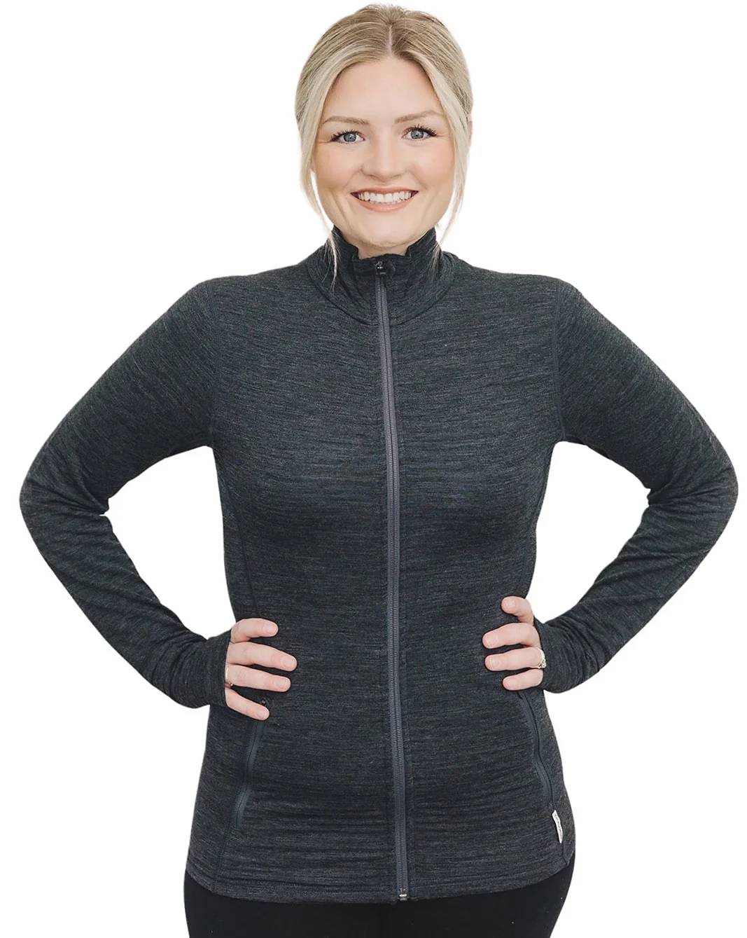 Women's Merino Natural Fleece Full-Zip Jacket, Charcoal Gray - Image 6
