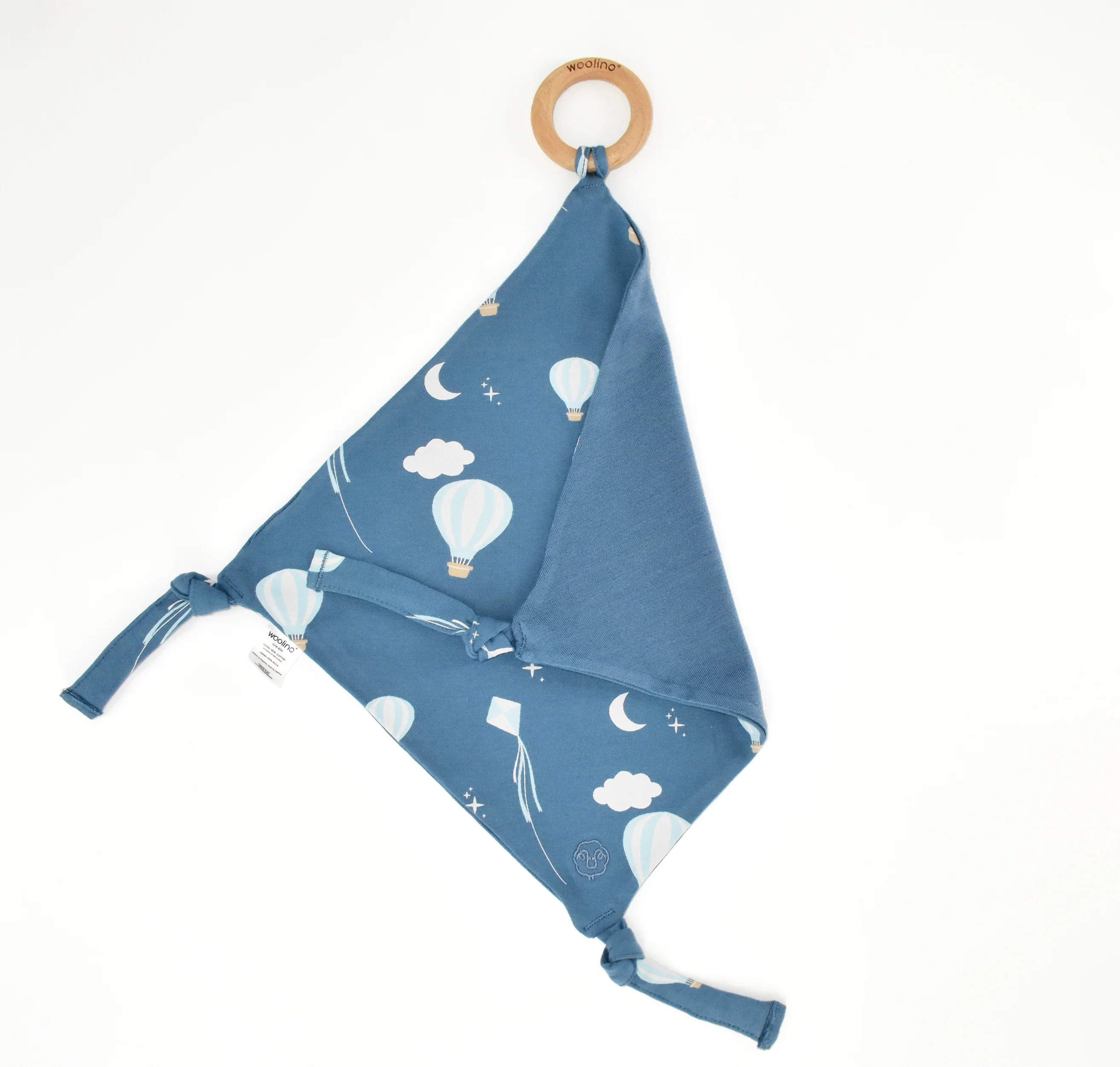 Lovey, Merino Wool and Organic Cotton with Removable Teething Ring, Hot Air Balloon - Image 2